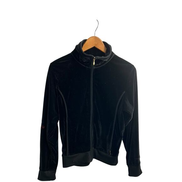 Obermeyer Y2K Black Velour/Velvet  Zip Up Dragon Embroidery Track Jacket Small - Picture 1 of 13